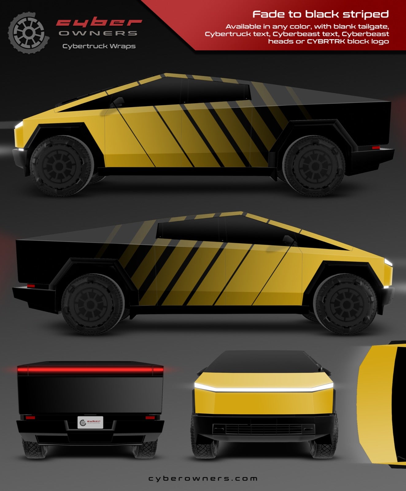 Fade to black striped Cybertruck wrap