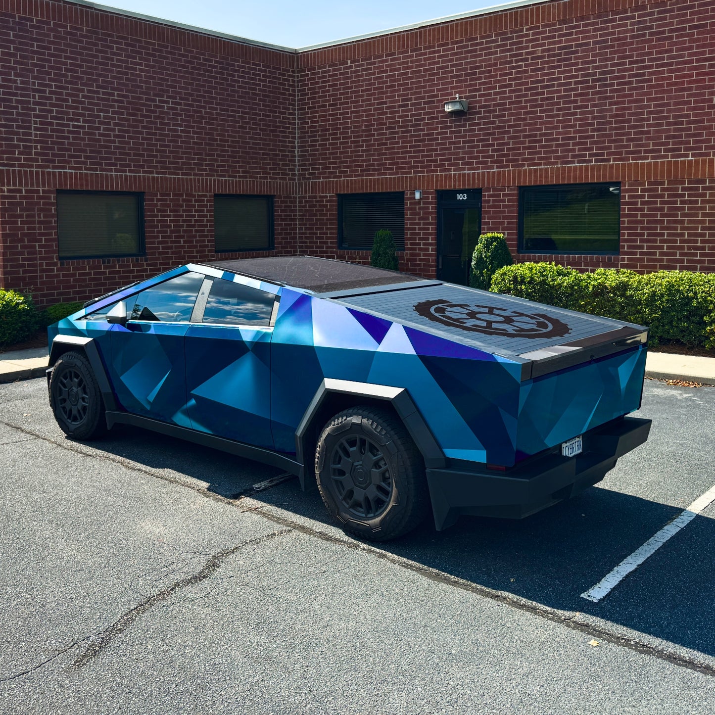 Colored origami geometric triangles Cybertruck wrap