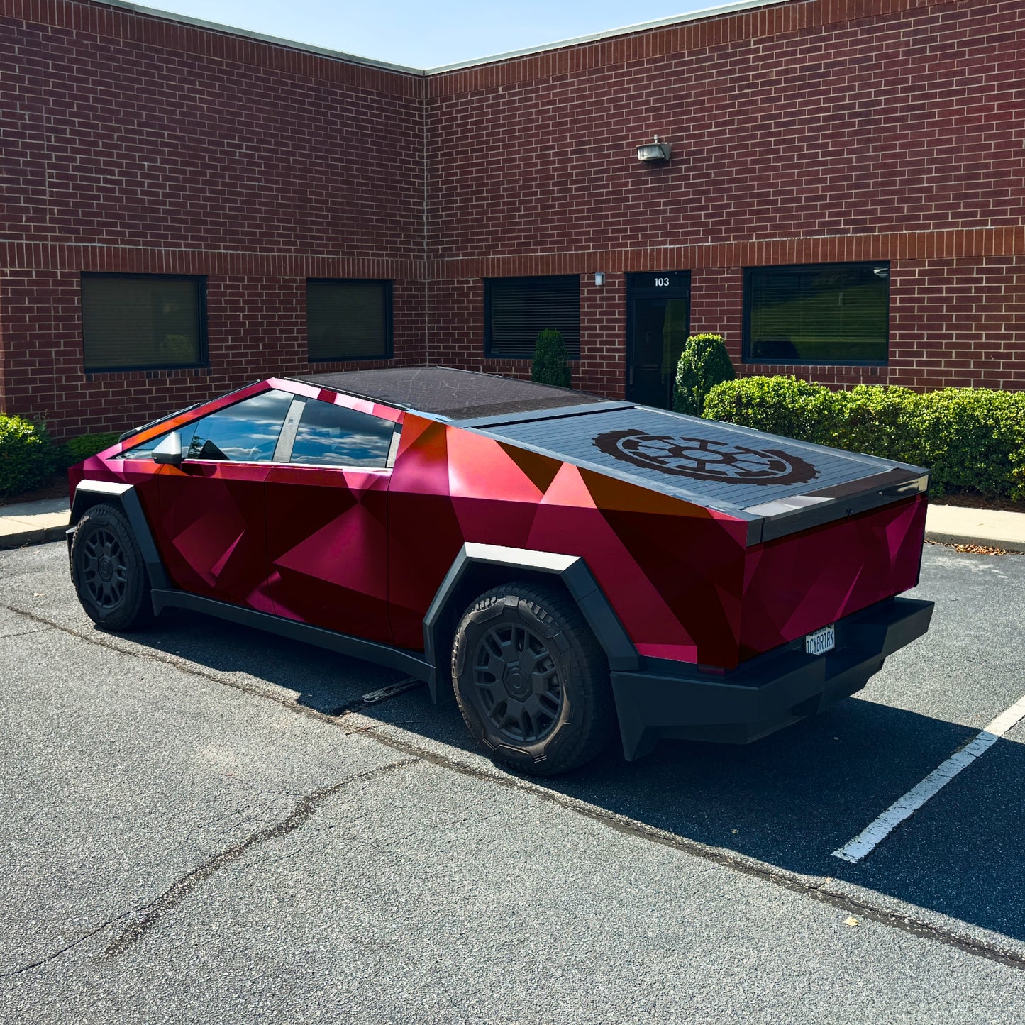 Colored origami geometric triangles Cybertruck wrap