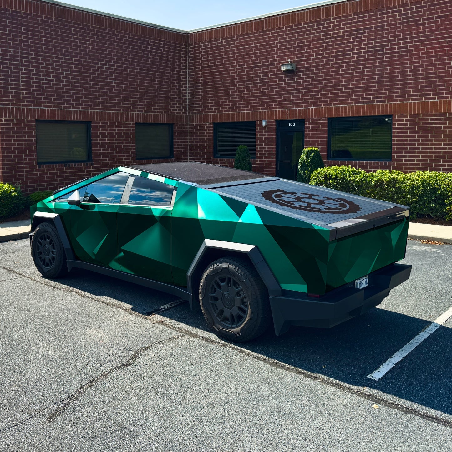 Colored origami geometric triangles Cybertruck wrap