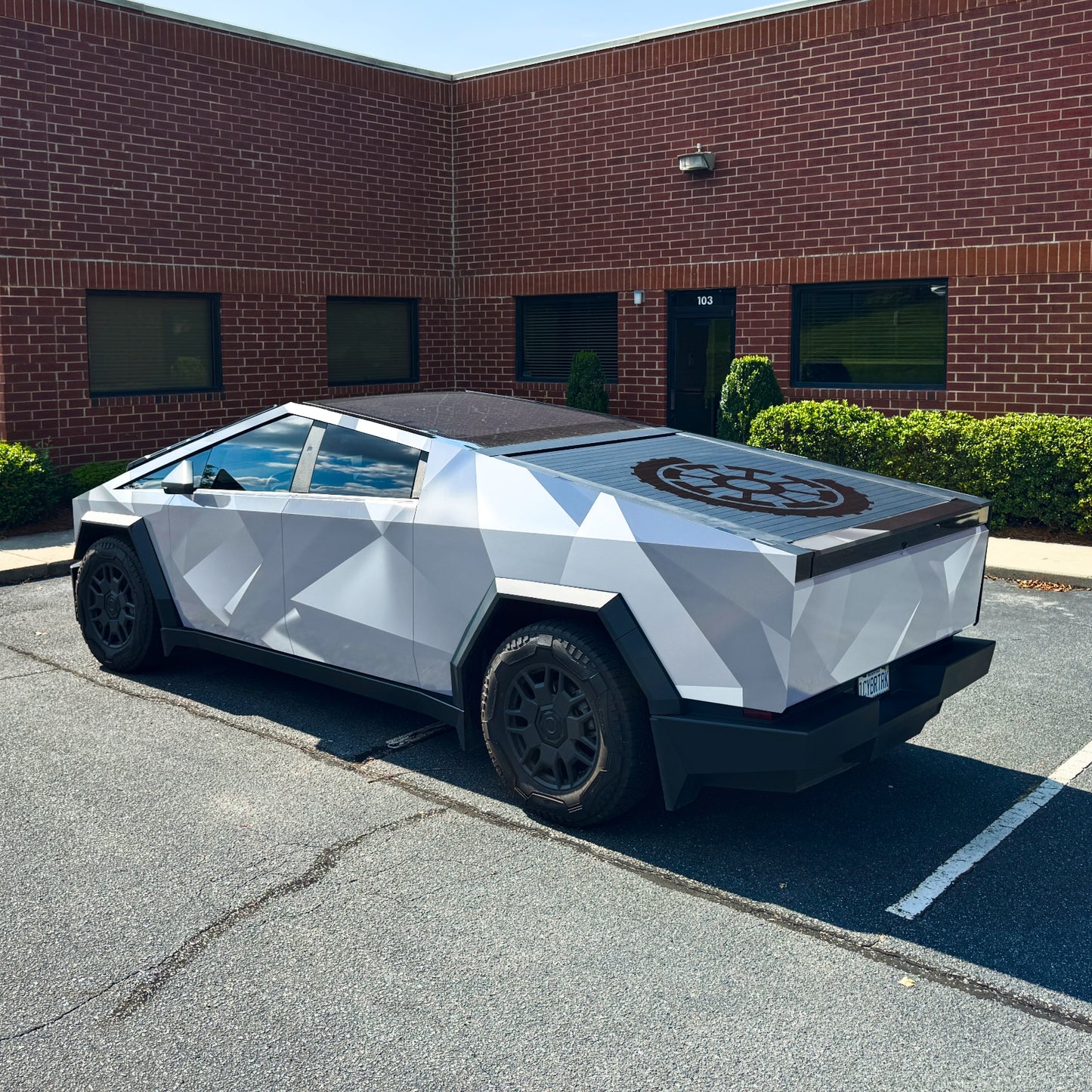 Colored origami geometric triangles Cybertruck wrap