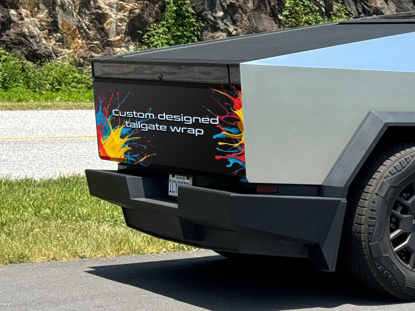 Custom designed Cybertruck tailgate wrap
