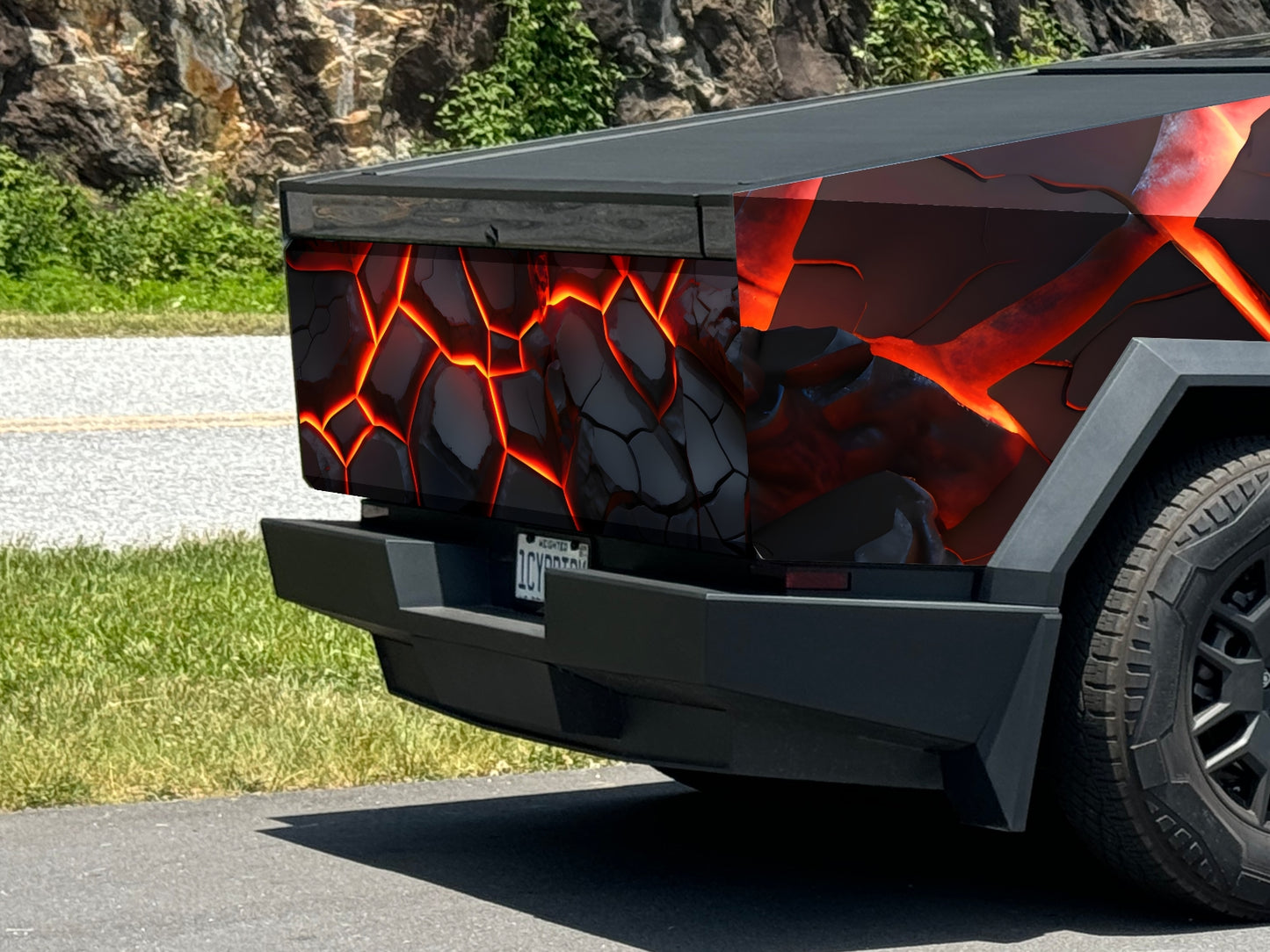 Volcano lava cracks magma Cybertruck wrap