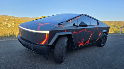 Volcano lava cracks Cybertruck wrap