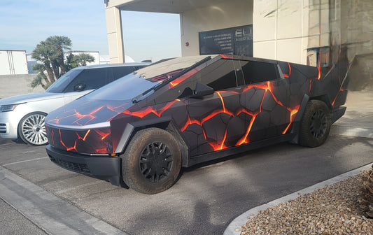 Volcano lava cracks magma Cybertruck wrap