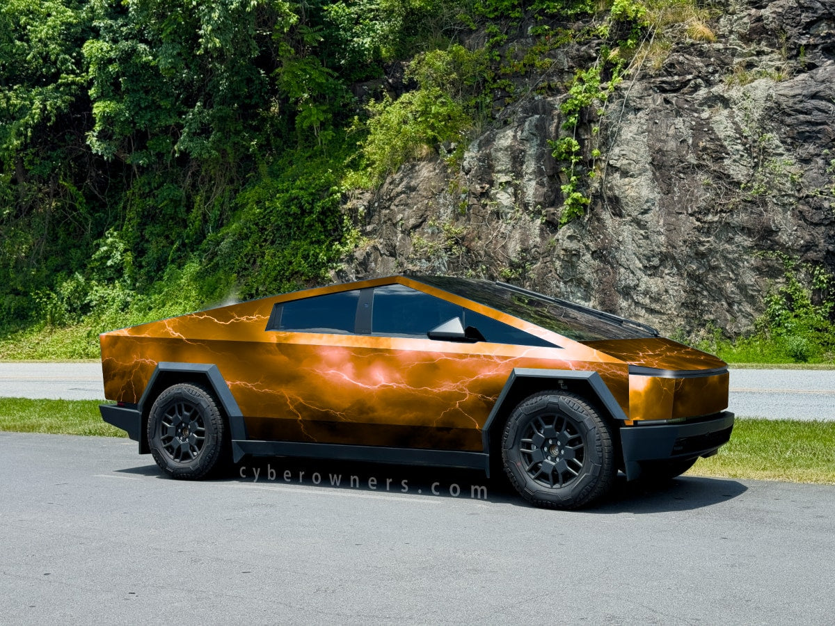 Lightning storm clouds Cybertruck wrap