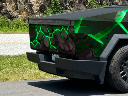 Glowing radioactive ooze cracks Cybertruck wrap