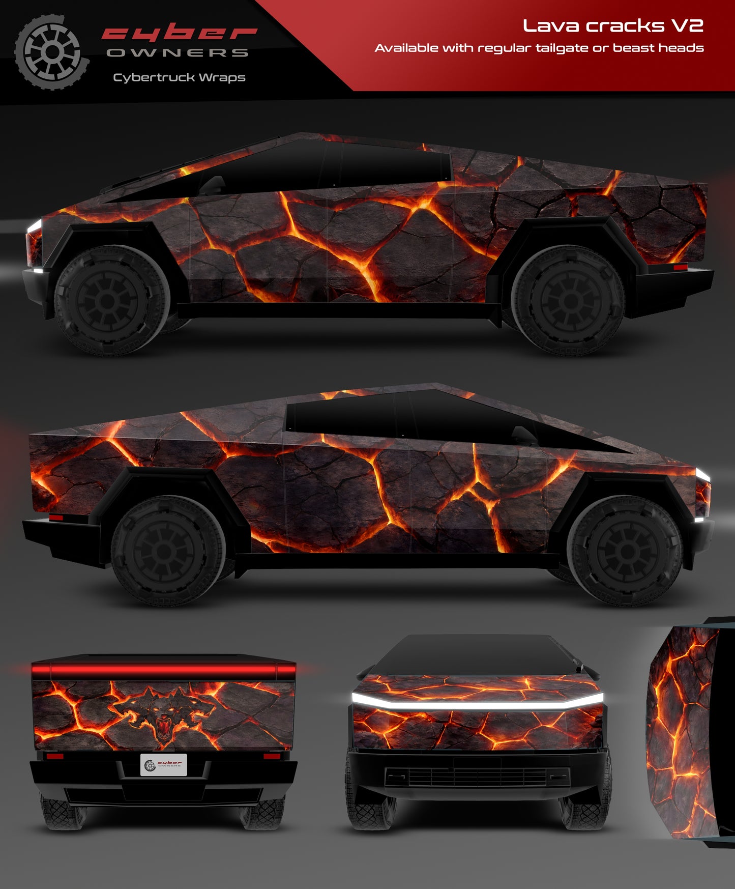 Volcano lava cracks V2 magma Cybertruck wrap