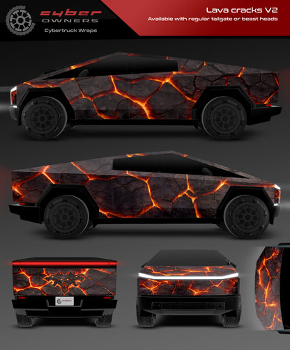 Volcano lava cracks V2 magma Cybertruck wrap